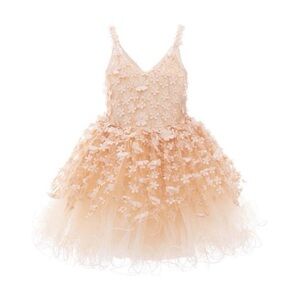 Tuleen Dahlia Floral Dress Peach Tulle 3D Appliqué Party Dress Toddler 86/1Y